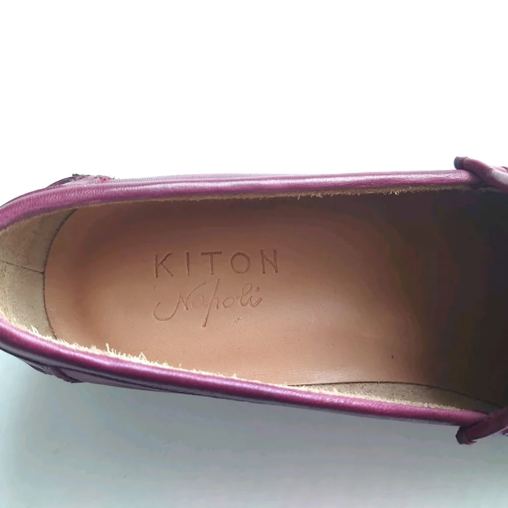 KITON Men's Calf Leather Slip on Loafers Shoes Burgundy size 9.5